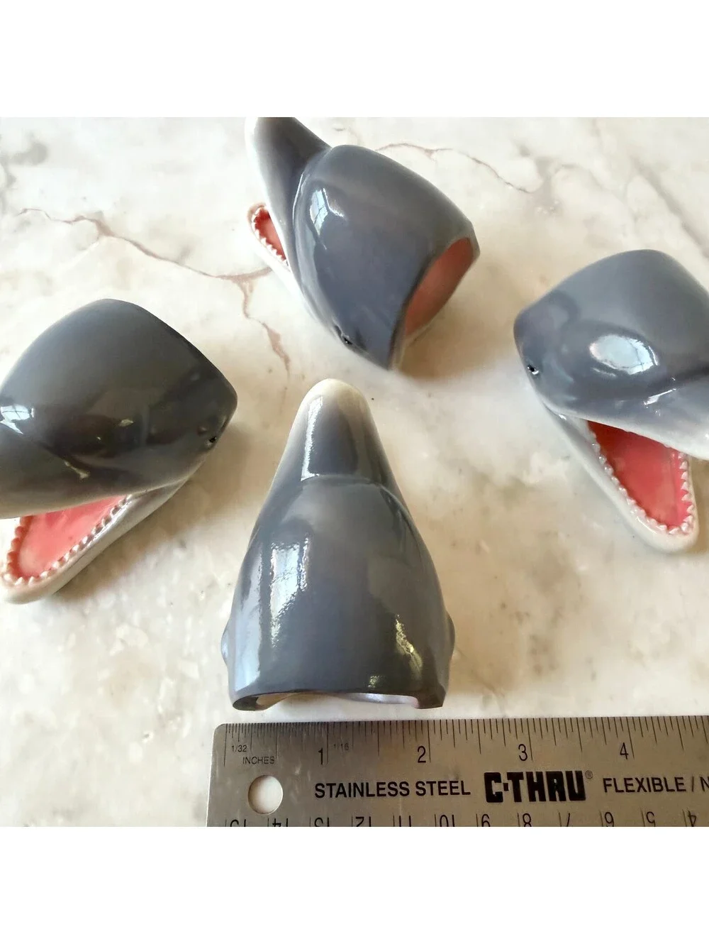 Ceramic Shark Head Napkin Rings Set of Unique Funky Home Decor